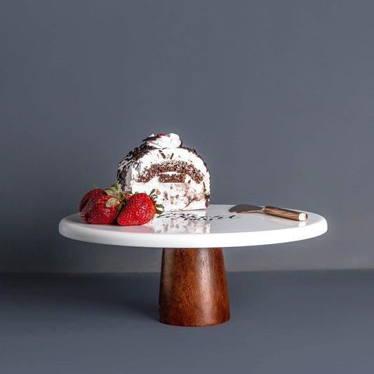 Candace Man-Made Marble Cake Stand | Round White Marble Effect Serving Stand