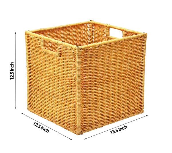 Aditya Handwoven Wicker & Teak Wood Wardrobe Basket