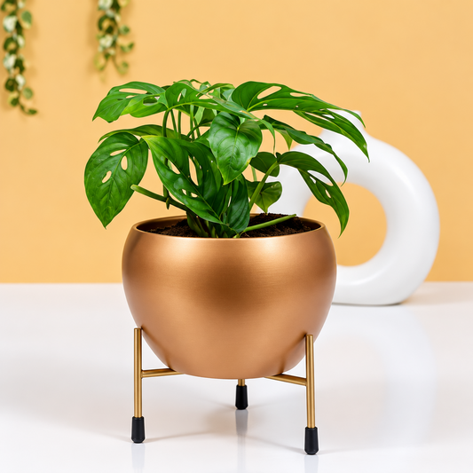 Round Metal Planter with Stand – Gold & Copper Finish