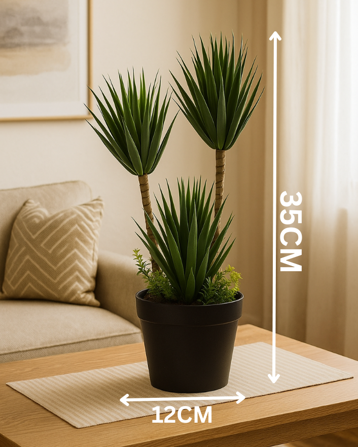 Artificial Yucca Grass Tree in Black Plastic Pot