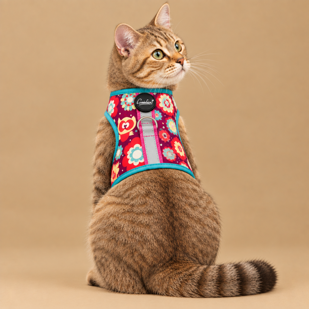 Premium Escape-Proof Cat Harness Pink Owl