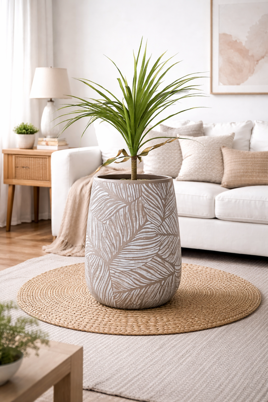 Leaf Grey Beige Fiberglass Planter