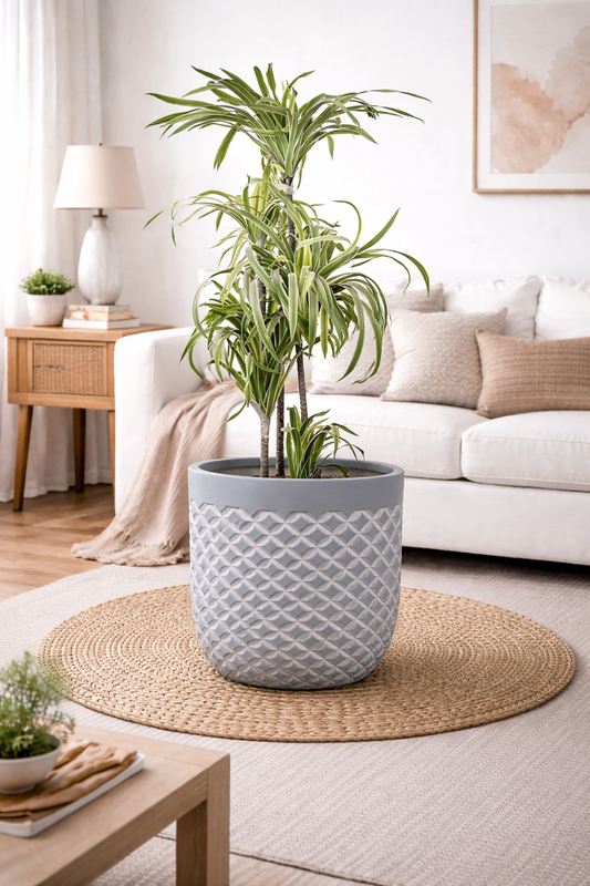 Vanila Grey Diamond Texture Fiberglass Planter
