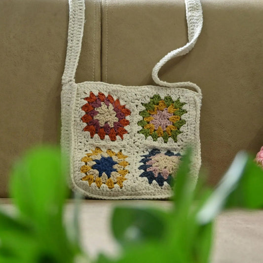 Ethnic Maid Hand Knitted Colorful Cotton Sling Bag
