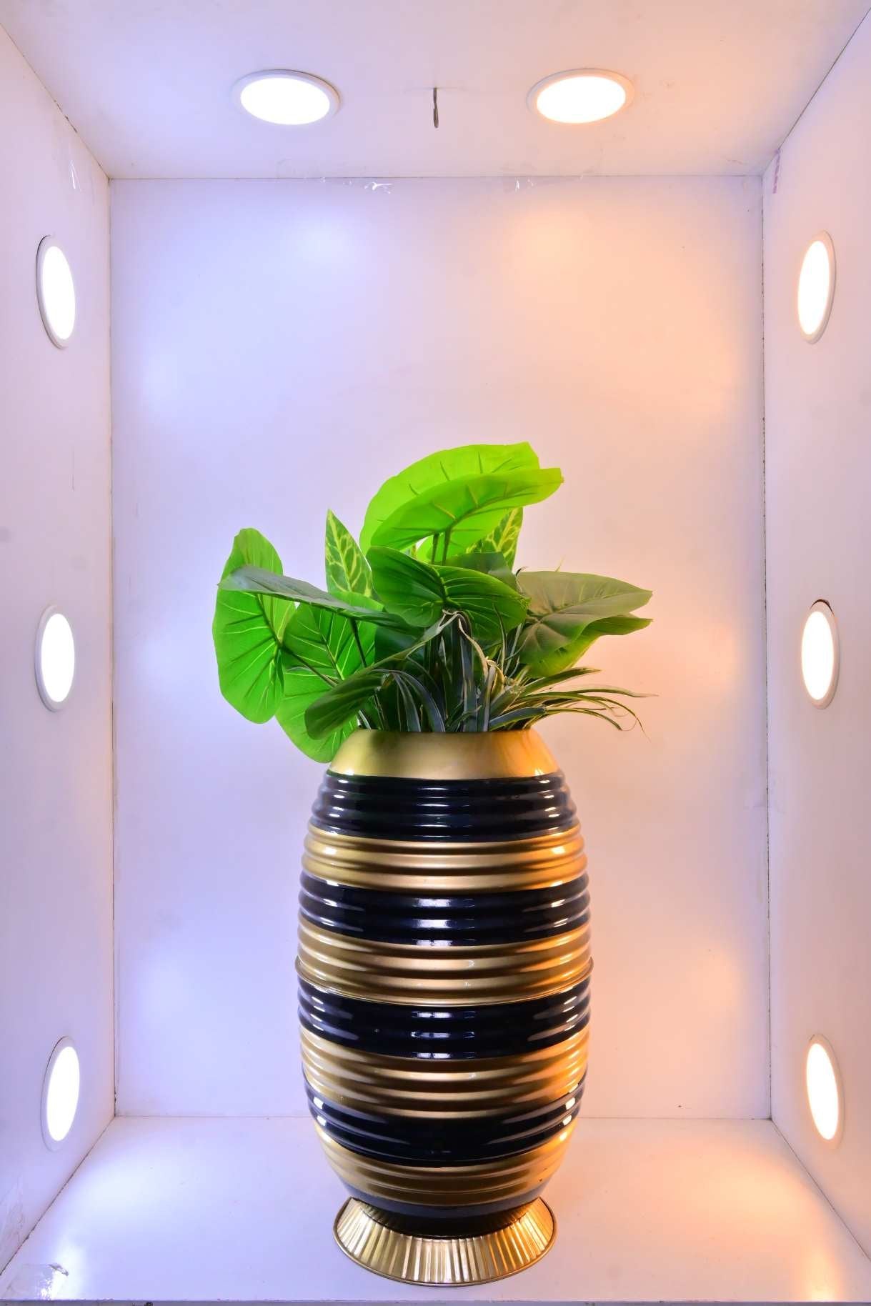 Cylindrical Metallic Ribbed Planter – 21 Inch – Modern Home Decor