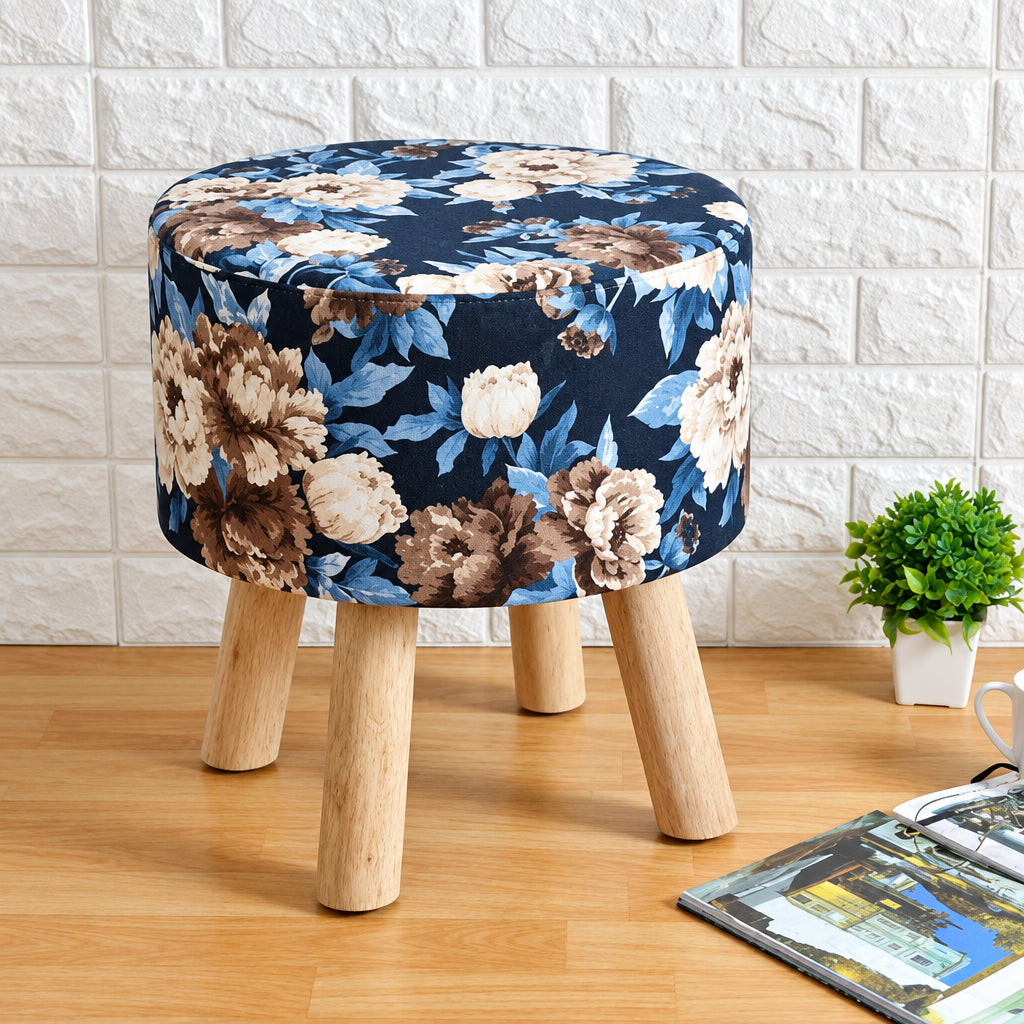 Floral Printed Ottoman Pouffe Stool White Rose