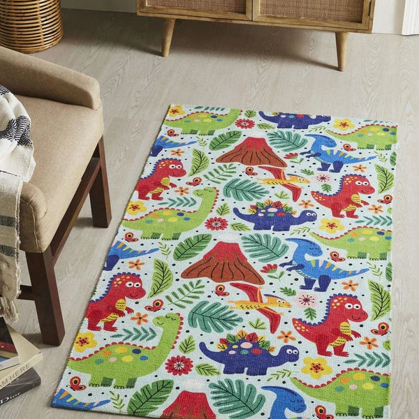 Printed Dino Kids Room Dhurrie Carpet Rug Runner Floor Mat for Living Room