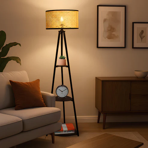 Halima Handcrafted Mango Wood Floor Lamp