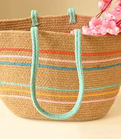 Rainbow Handcrafted Jute Shoulder Tote Bag – Vibrant Eco-Friendly Everyday Carry