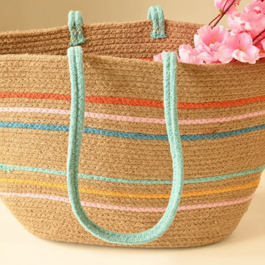 Rainbow Handcrafted Jute Shoulder Tote Bag