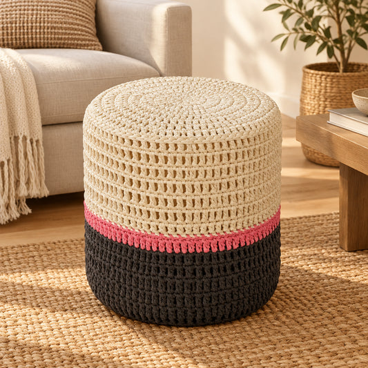 Handcrafted Multicolor Jute Ottoman Pouffe