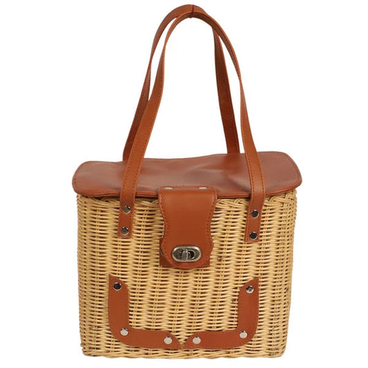 Handmade Wicker Picnic & Storage Basket with Lid & Shoulder Strap