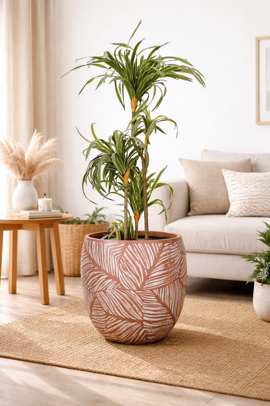 Leaf Terracotta Fiberglass Premium Indoor Outdoor Pot
