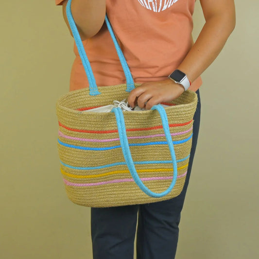 Rainbow Handcrafted Jute Shoulder Tote Bag