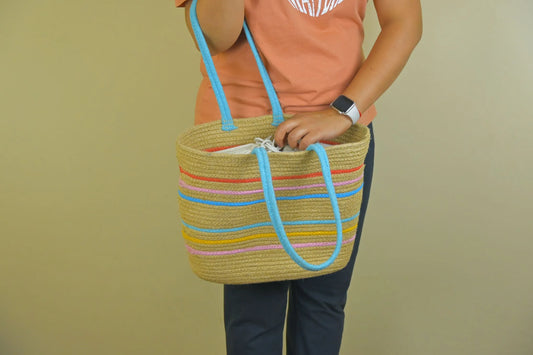 Rainbow Handcrafted Jute Shoulder Tote Bag – Vibrant Eco-Friendly Everyday Carry