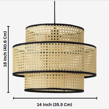 Caned Rattan Pendant Light – Three-Tier Modern Geometric Lighting- 14″ x 16″