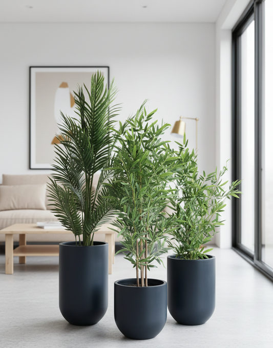 MEERA Matte Black Round Planters – Premium FRP Pots