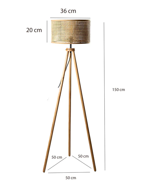 Harry Lewis Handcrafted Rattan Tripod Floor Lamp