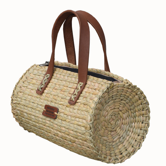 Handwoven Kauna Grass Cylinder Handbag