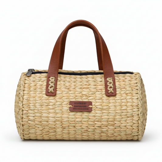 Handwoven Kauna Grass Cylinder Handbag