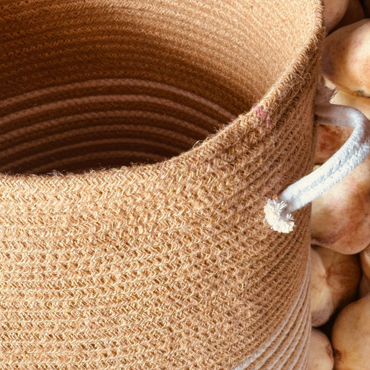 Oval Jute Rope Laundry Basket Hamper – Tall Woven Storage Basket for Clothes (14×18 inch)