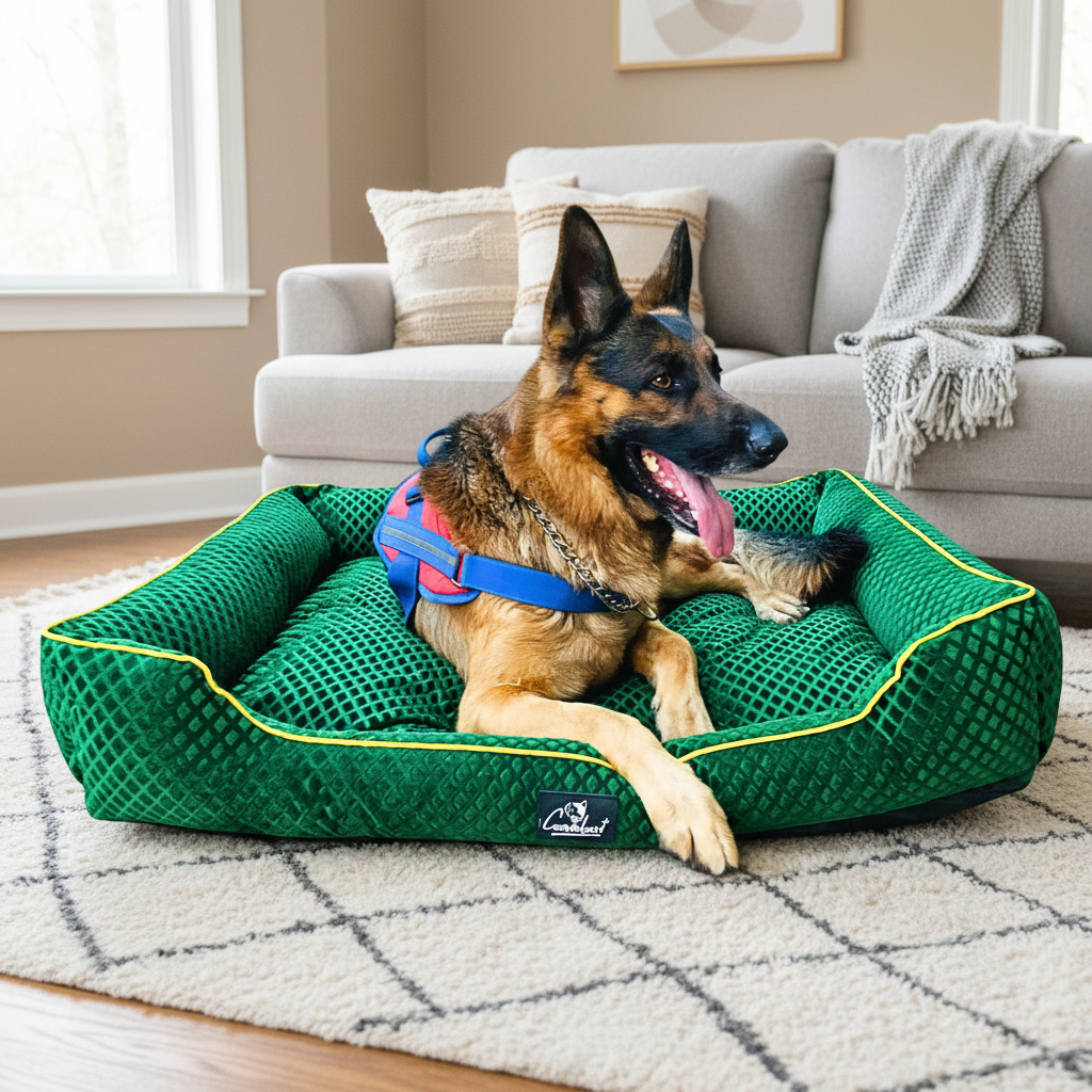 Premium Pattern Lounger Pet Bed Green