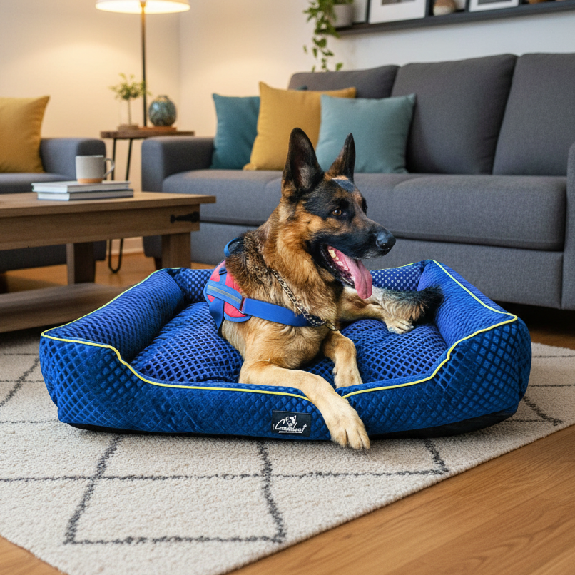 Premium Pattern Lounger Pet Bed Blue