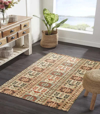 Printed Vintage Dhurrie Carpet Rug Runner Floor Mat for Living Room Bedroom: 3.5 X 5.5 Feet