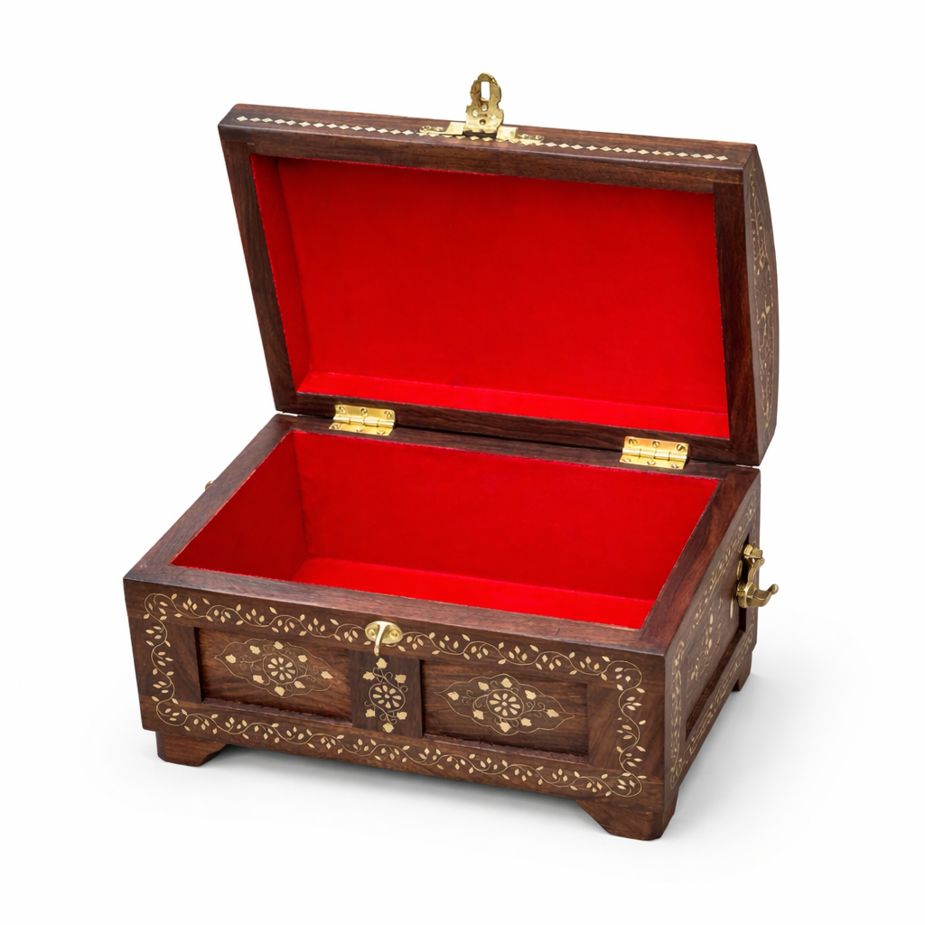 Handcrafted Sheesham Wood Treasure Chest Round Top