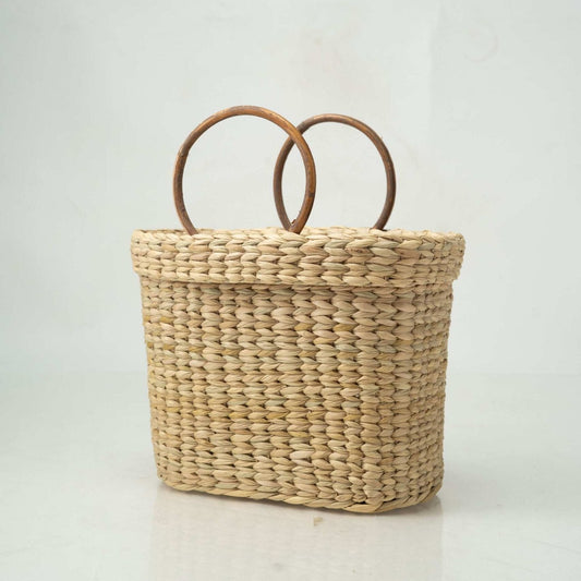 Oval Shopping Bag with Floral Embroidery