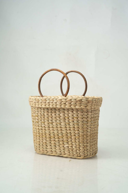 Oval Shopping Bag with Floral Embroidery
