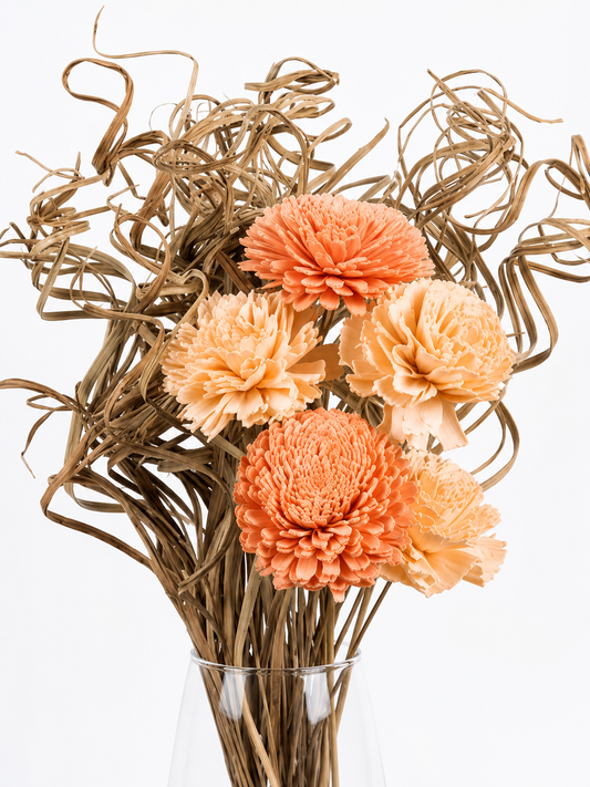 Salmon & Coral Sola Wood Bouquet with Dried Grass Stems