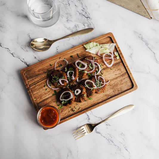 Dahlia Platter cum Serving Tray | Rectangular Acacia Wood Board