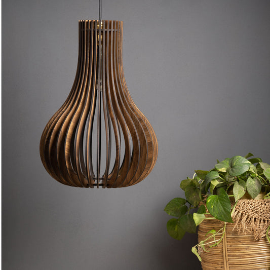 Barua Pine Wood Ceiling Pendant Lamp | Teardrop Slatted Wooden Hanging Light