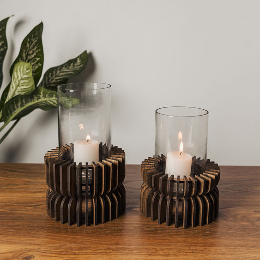 Charlotte Pine Wood Hurricane Candle Holder