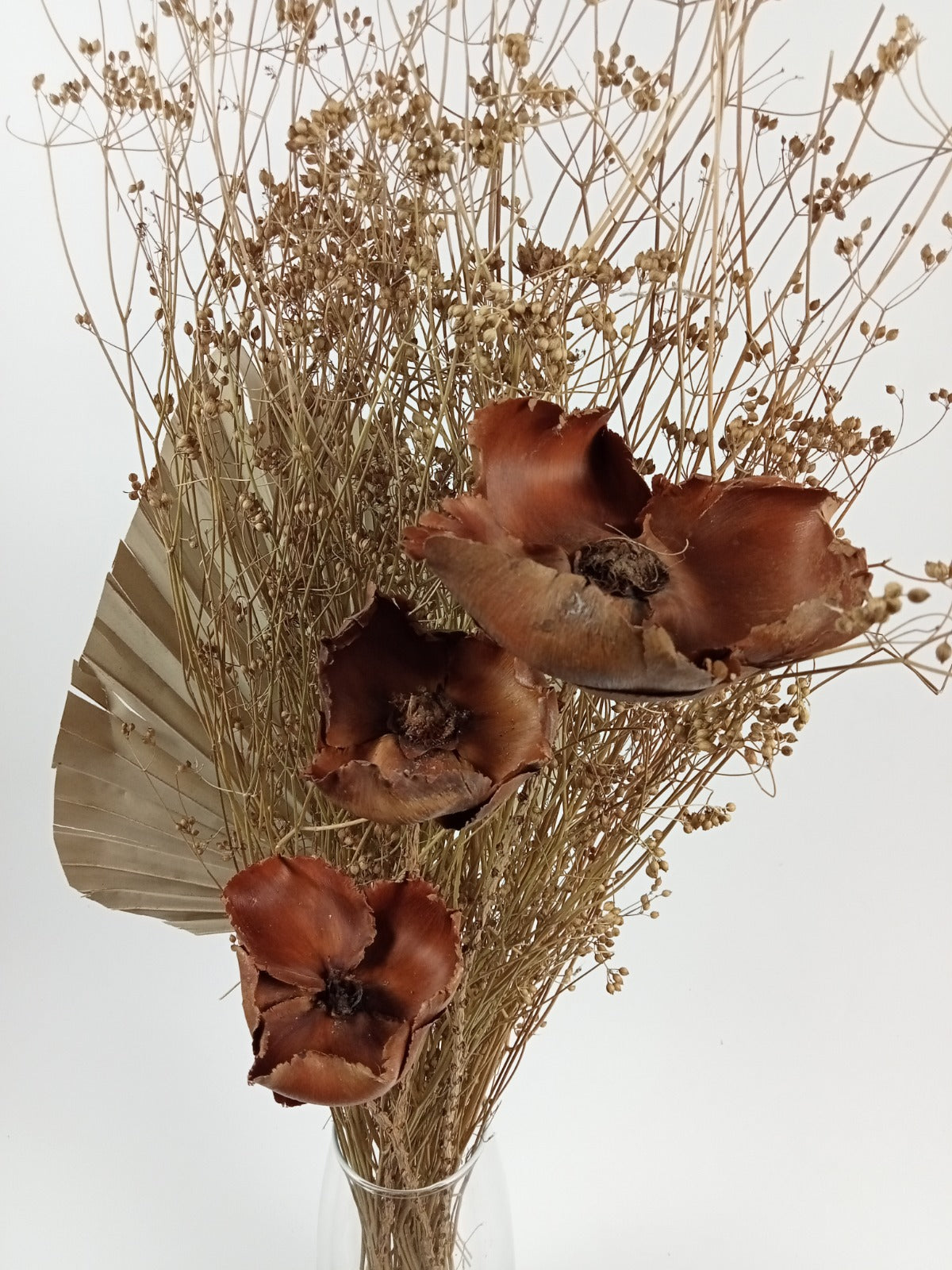 Dried Poppy Pod, Fan Palm & Seed Stem Bouquet