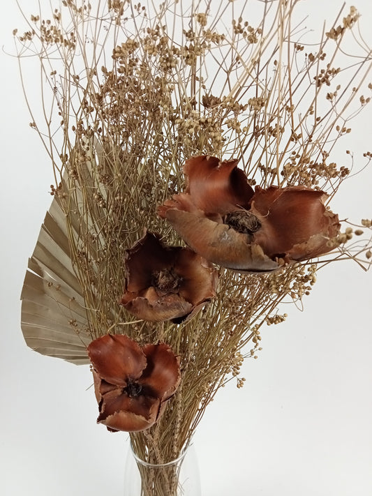 Dried Poppy Pod, Fan Palm & Seed Stem Bouquet
