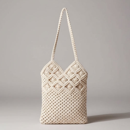 White Macramé Cotton Cord Shoulder Bag