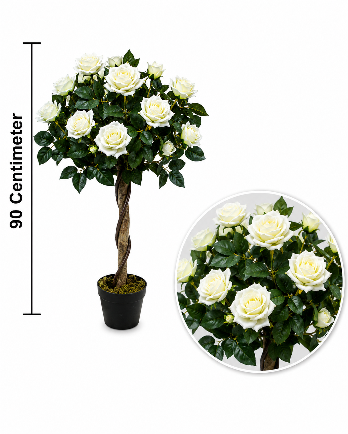 Artificial White Rose Plant - 35.43″ Faux Decor
