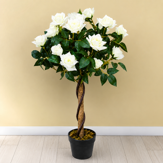 Artificial White Rose Plant - 35.43″ Faux Decor
