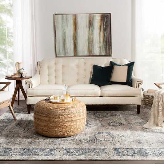 Handcrafted Beige Jute Wide Round Pouf Ottoman