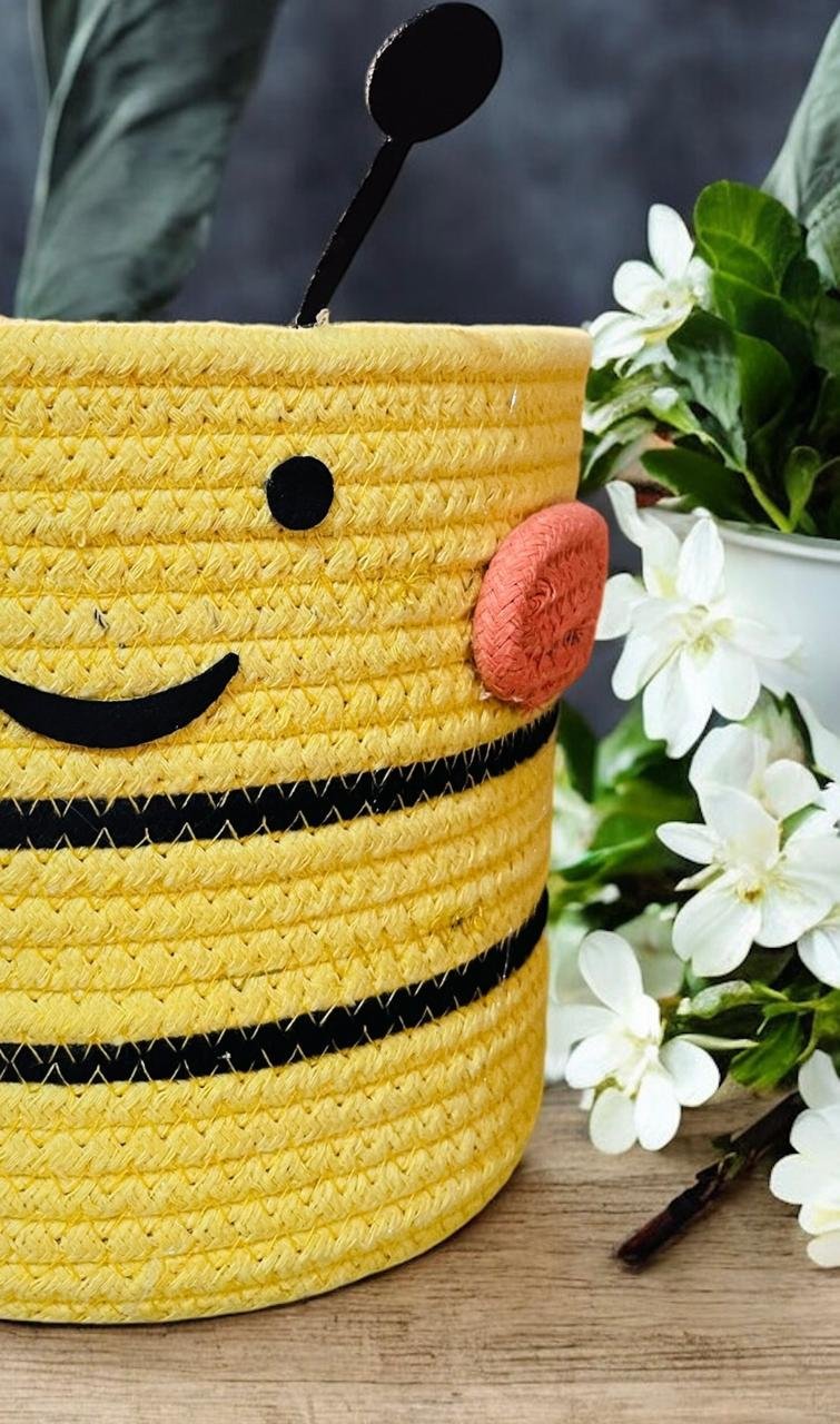 Funny Face Yellow Cotton Basket – No Lid