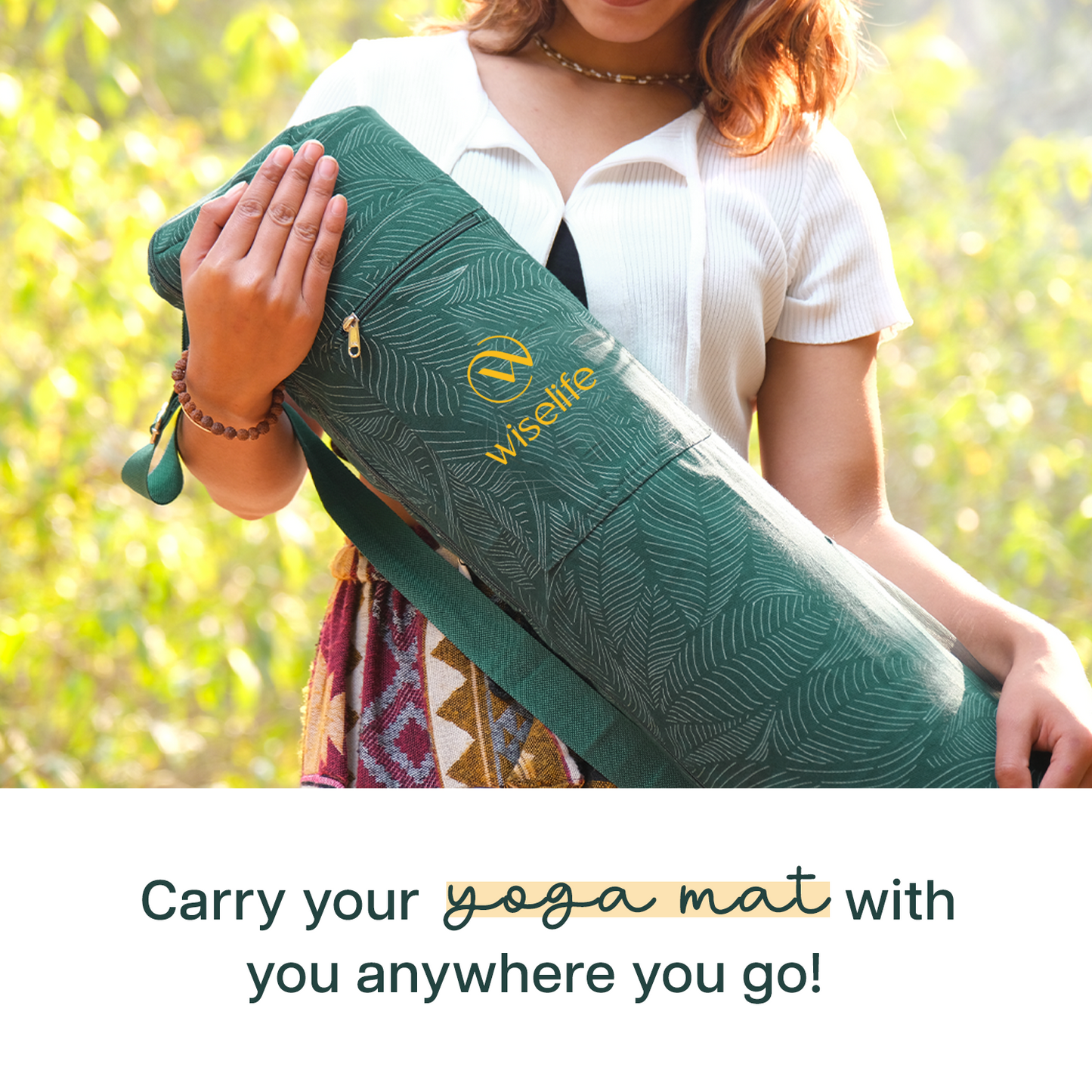 Wifelife Premium Yoga Mat Carry Bag Green Leaves