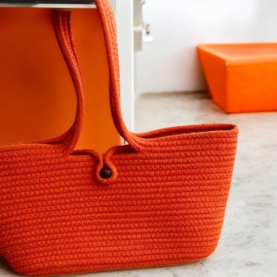 Wannabe Solid Cotton Tote Bag – Women’s Double Handle Shoulder Bag with Bead Lock