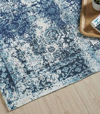 Printed Vintage Dhurrie Carpet Rug Runner Floor Mat for Living Room Bedroom: 3.5 X 5.5 Feet Blue