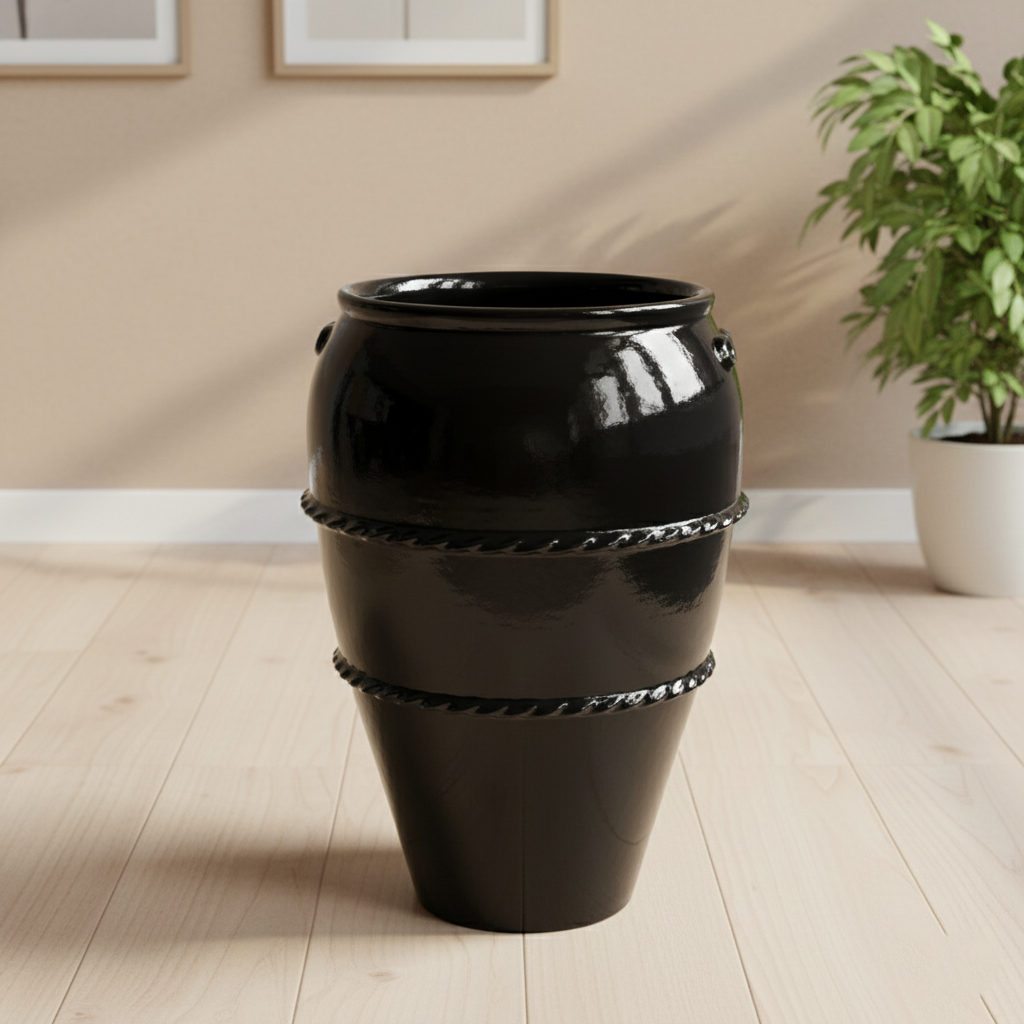 Epic Bhairav Terracotta Urn – Handmade Dark Terracotta Sculptural Planter