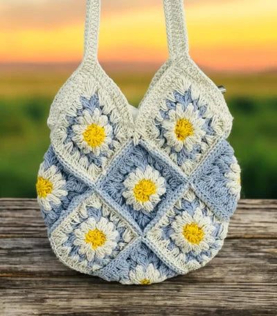 Lovely Lady Handcrafted Crochet Bag – Cotton Yarn Sling with Lining & Zipper for Women