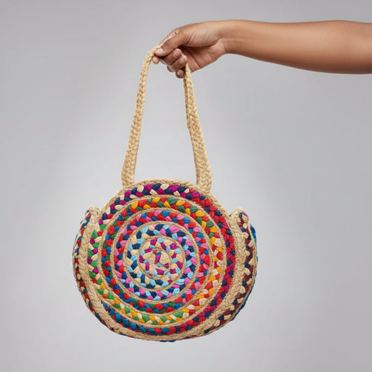 Handcrafted Jute & Cotton Blend Handbag