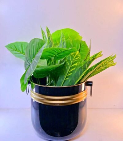 Cylinder Stripe Planter – 9.84″ Modern Home Decor – Decorative Indoor Planter