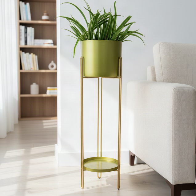 Tall Cylindrical Metal Planter with Elevated Stand